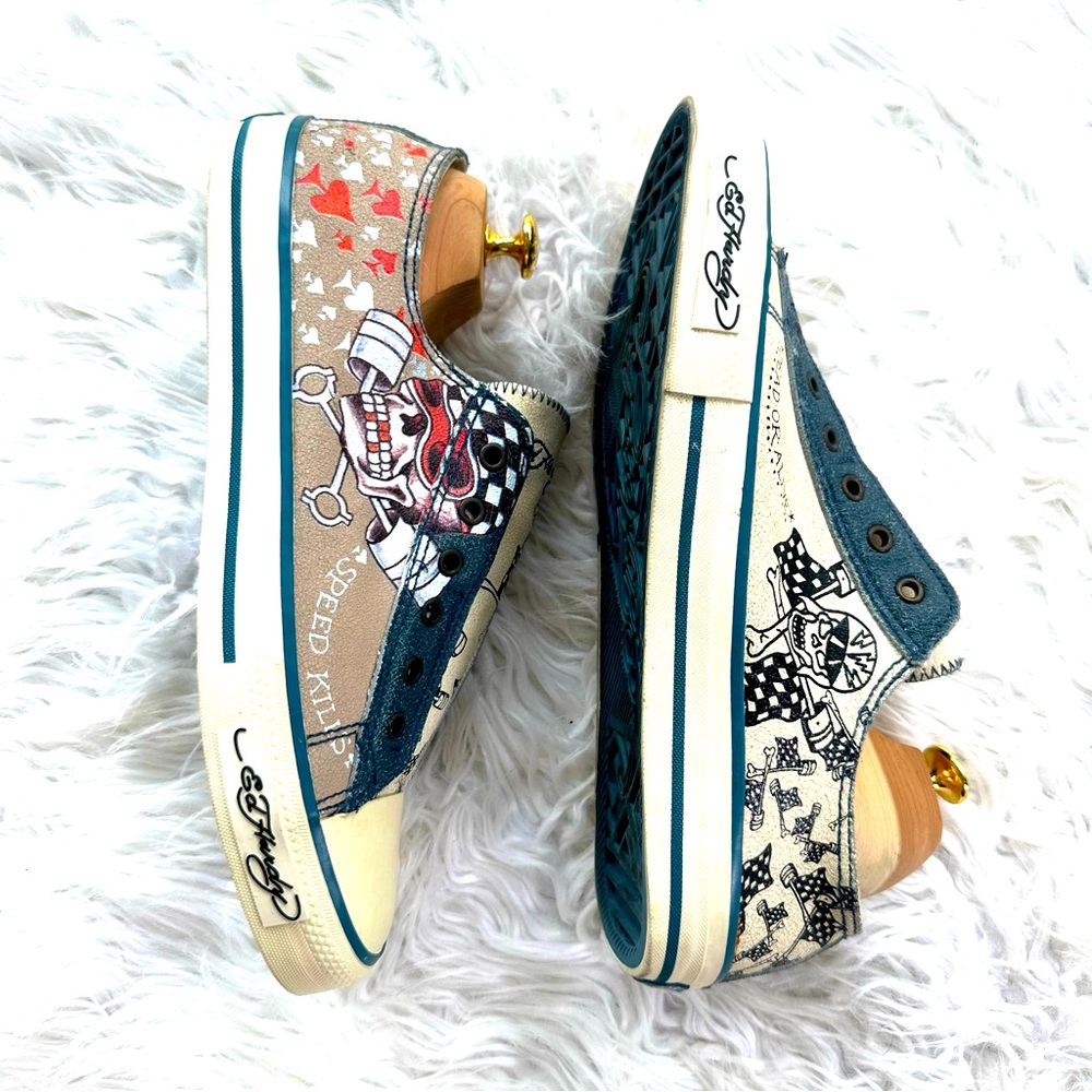 Ed Hardy Low Sneakers Shoes  Vintage Grunge Y2K Skater Leather Size 13